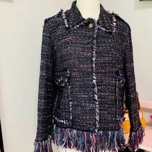 For The Republic Multicolor Tweed Fringe Blazer